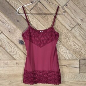 Studio Y Camisole Womens M Medium Lace Trim Adjustable Straps Burgundy Red